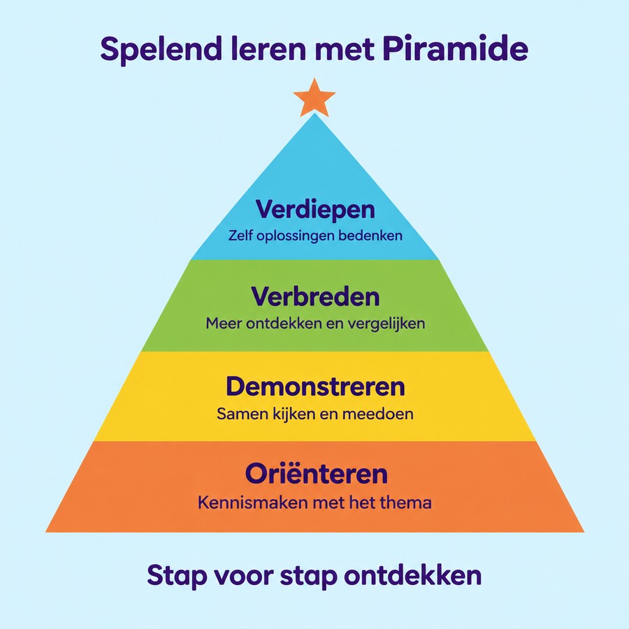 Het Piramide-leersysteem bij KDV Pippi: ori&euml;nteren, demonstreren, verbreden en verdiepen &mdash; spelend leren in vier stappen
